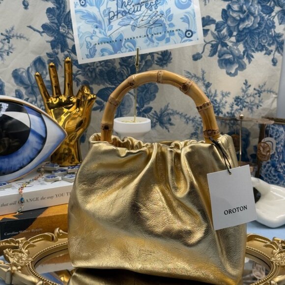 🆕 OROTON 🧿 NWOT Gretel Mini Top Handle, Metallic Gold - Picture 13 of 15